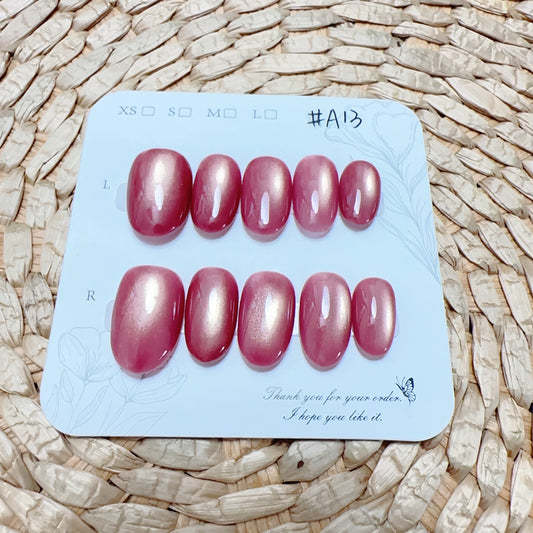 #A13 手作り ネイルチップ 単カラー ピンク キャットアイ 高品質 可愛い ウェアラブルネイルチップ