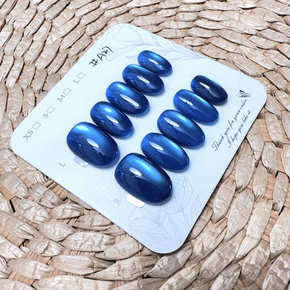 #A27 手作り ネイルチップ 単カラー ブルー キャットアイ 高品質 可愛い ウェアラブルネイルチップ