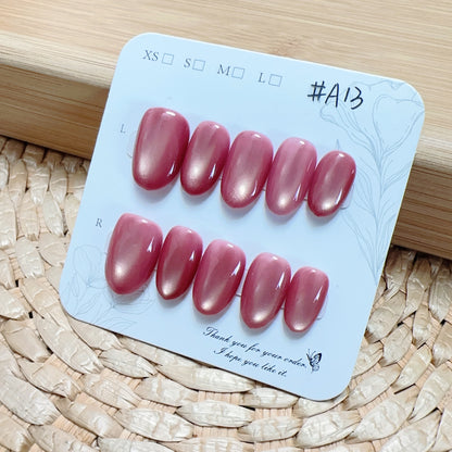 #A13 手作り ネイルチップ 単カラー ピンク キャットアイ 高品質 可愛い ウェアラブルネイルチップ