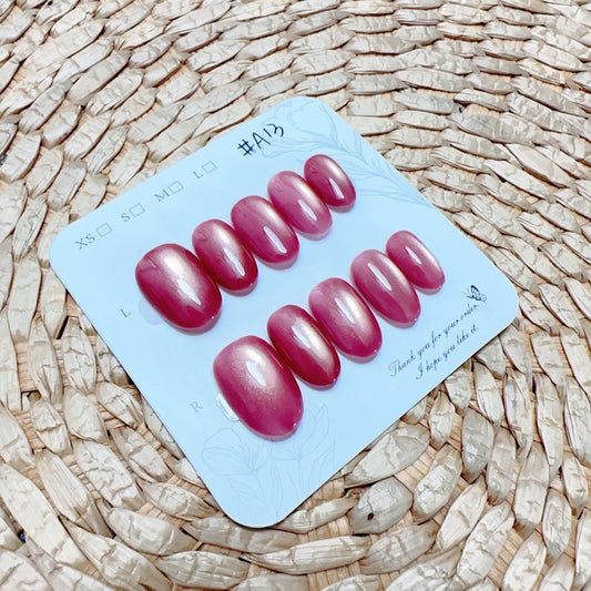 #A13 手作り ネイルチップ 単カラー ピンク キャットアイ 高品質 可愛い ウェアラブルネイルチップ